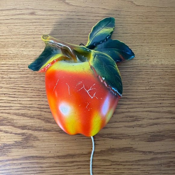 Vintage Apple 1940s Chalkware Wall Pocket String Dispenser‎ Decor
